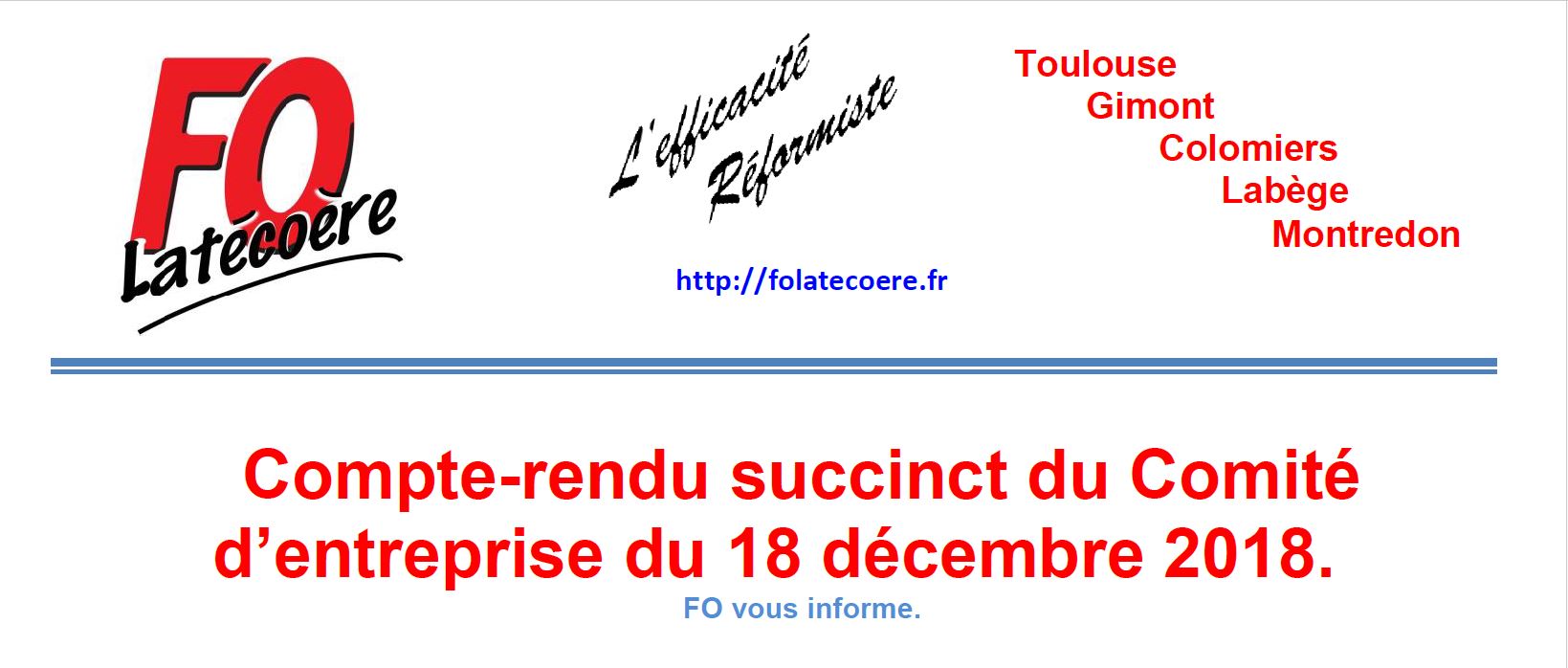 Compte-rendu succinct du CE du 18 décembre 2018.